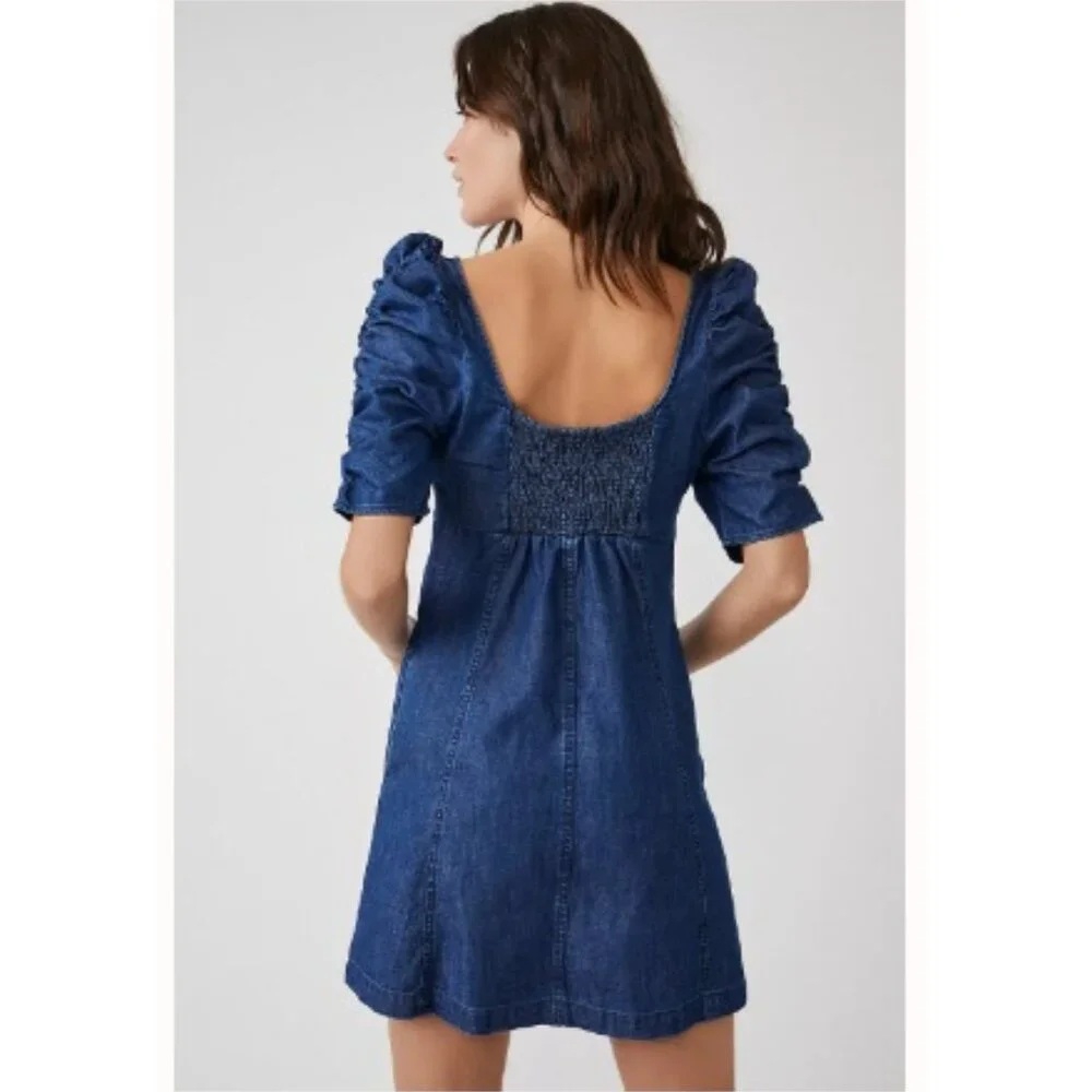 Free People Cheyenne Denim Mini Dress, Blue | Medium